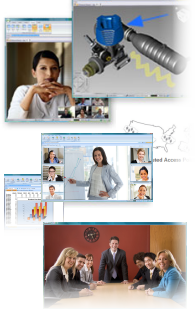 Nefsis video conferencing interoperability composite screenshot, rooms, desktops, legacy systems